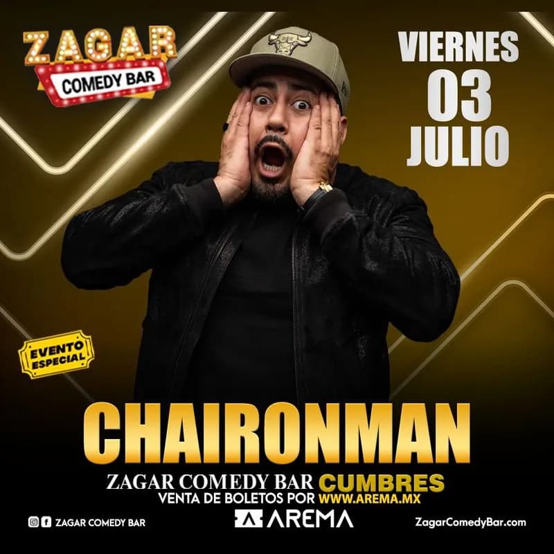 Fondo promocional del evento Chaironman en Zagar Comedy Bar Cumbres