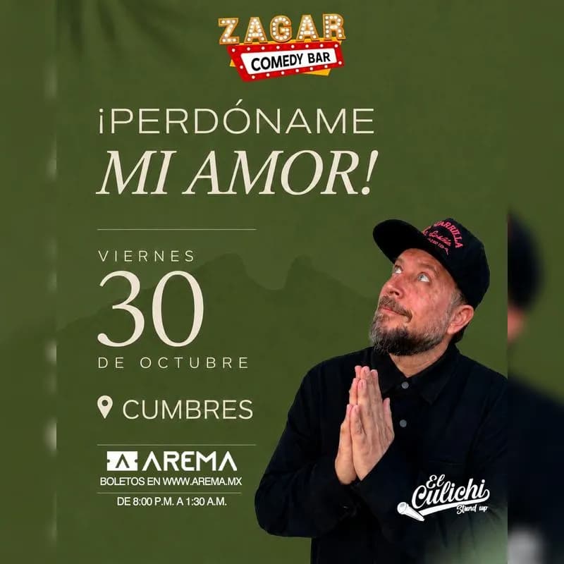Fondo promocional del evento ¡Perdoname mi amor! en Zagar Comedy Bar Cumbres
