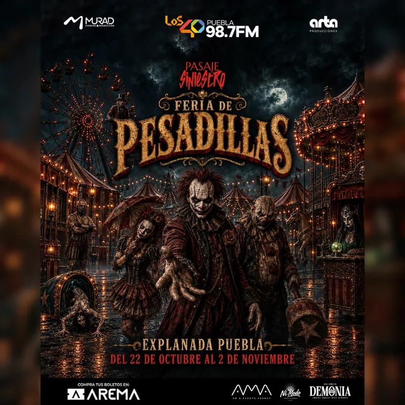Fondo promocional del evento Pasaje Siniestro: Feria de las Pesadillas en Puebla
