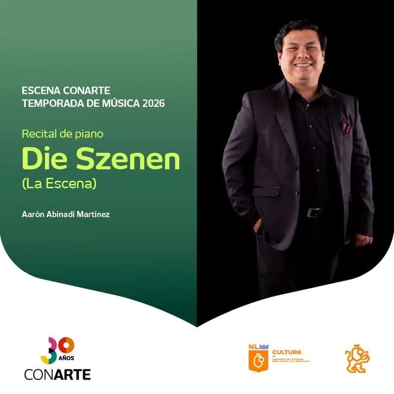 Fondo promocional del evento Die Szenen recital de piano
