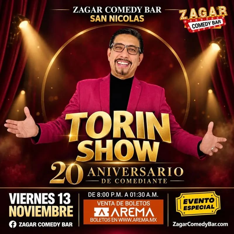 Fondo promocional del evento Torin Show en Zagar Comedy Bar San Nicolás