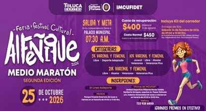 2da Edición Medio Maratón Alfeñique 2026 en Palacio municipal de Toluca, Estado de México