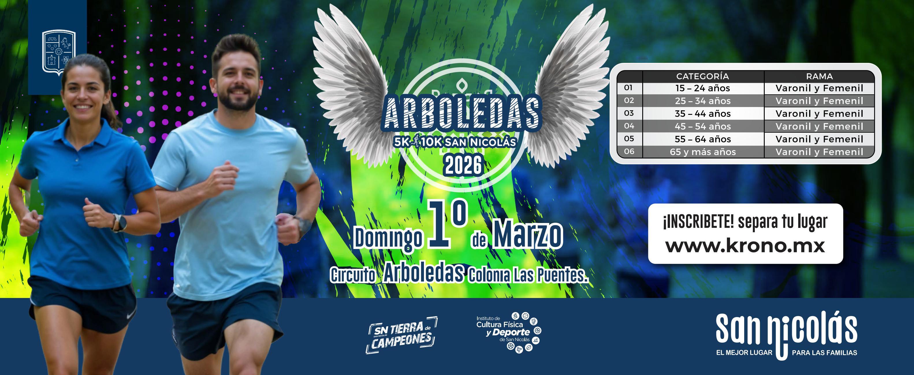 Fondo promocional del evento 5K y 10K LAS ARBOLEDAS SAN NICOLÁS 2026