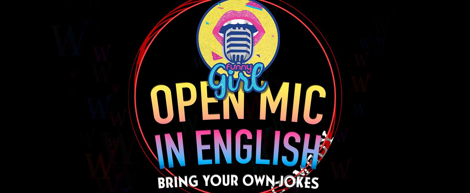 Fondo promocional del evento FUNNY GIRL OPEN MIC IN ENGLISH