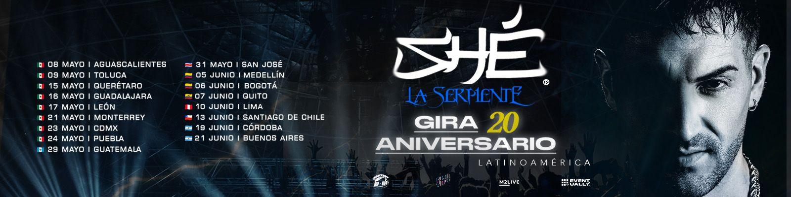 Fondo promocional del evento SHÉ EN GUADALAJARA GIRA 20 ANIVERSARIO LATAM