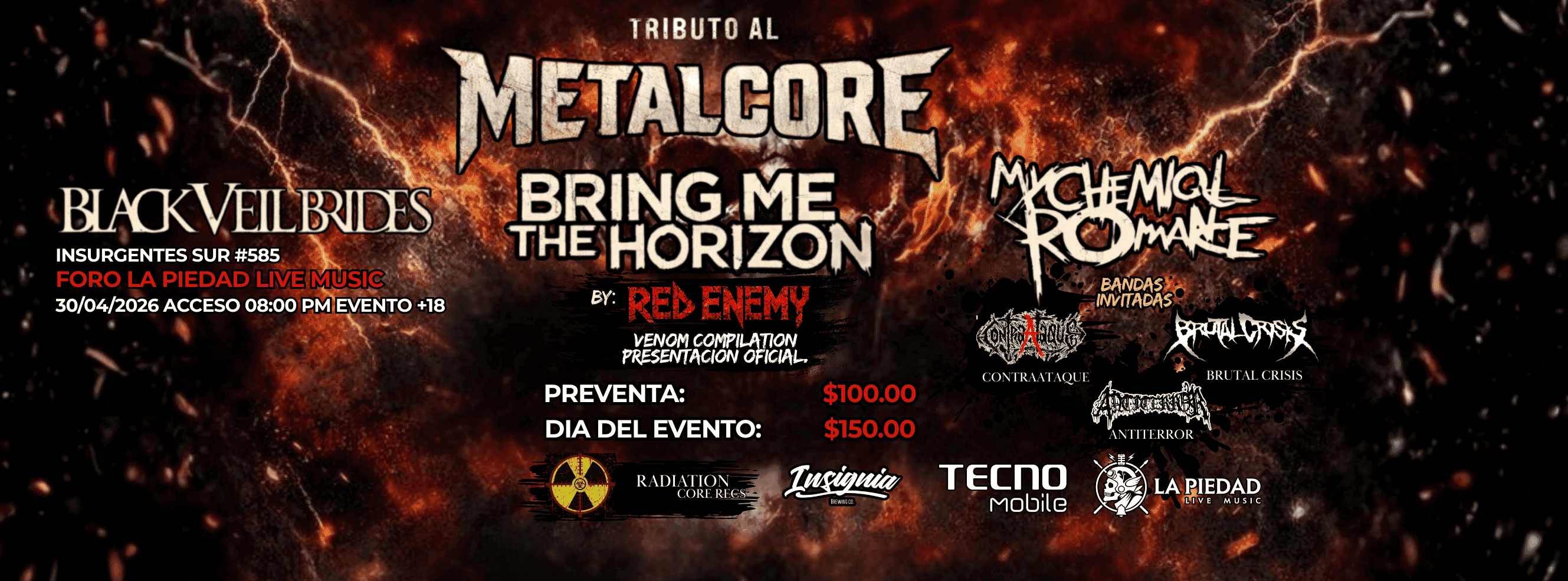 Fondo promocional del evento Metalcore Red Enemy Radiation Core