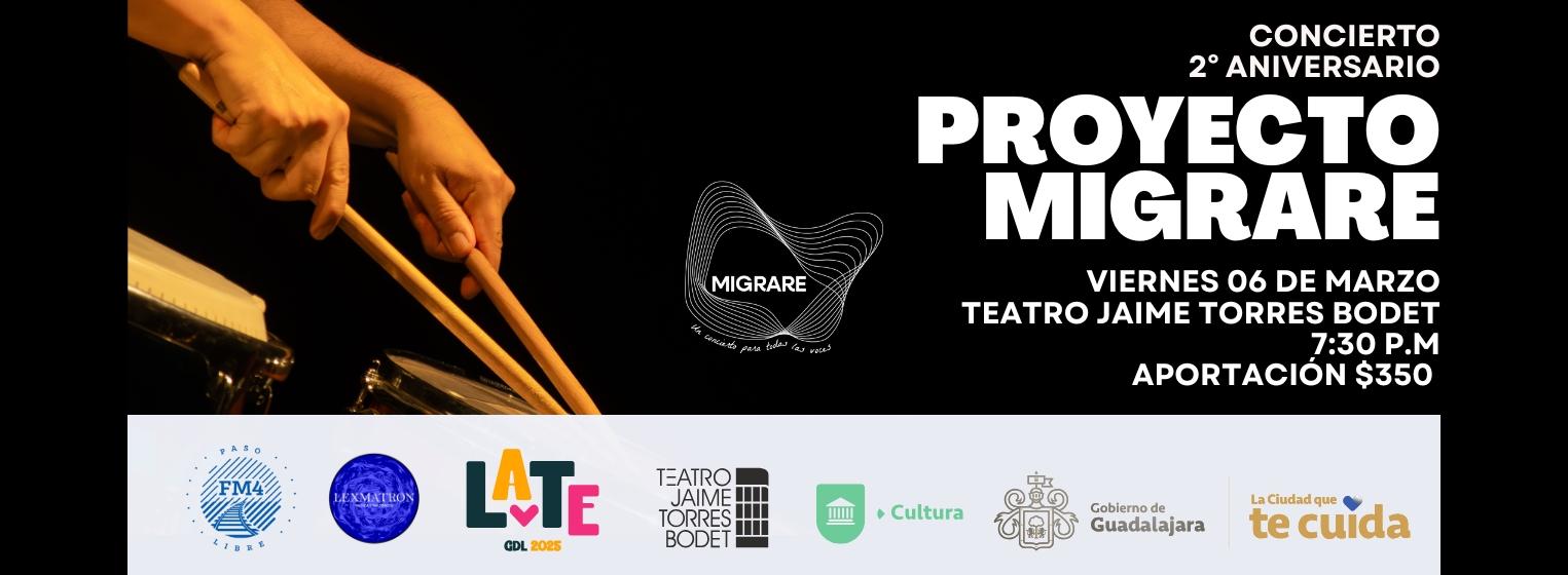 Fondo promocional del evento MIGRARE. Concierto del Segundo Aniversario