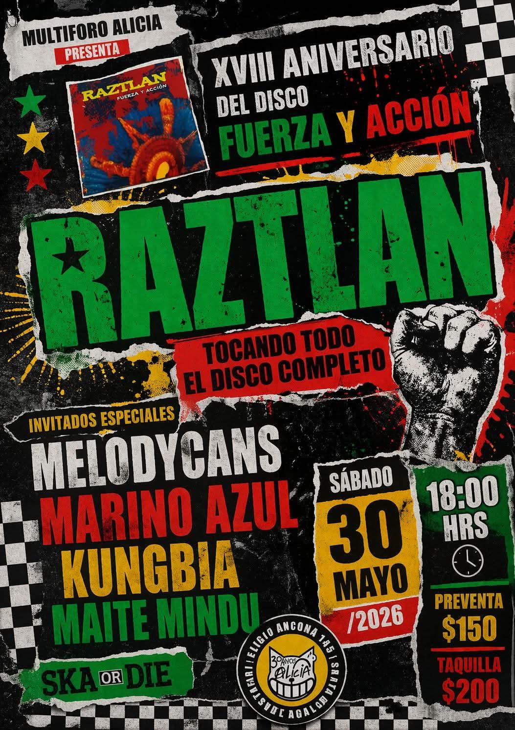 Fondo promocional del evento RAZTLAN - ANIVERSARIO 18 DEL DISCO "FUERZA Y ACCION"