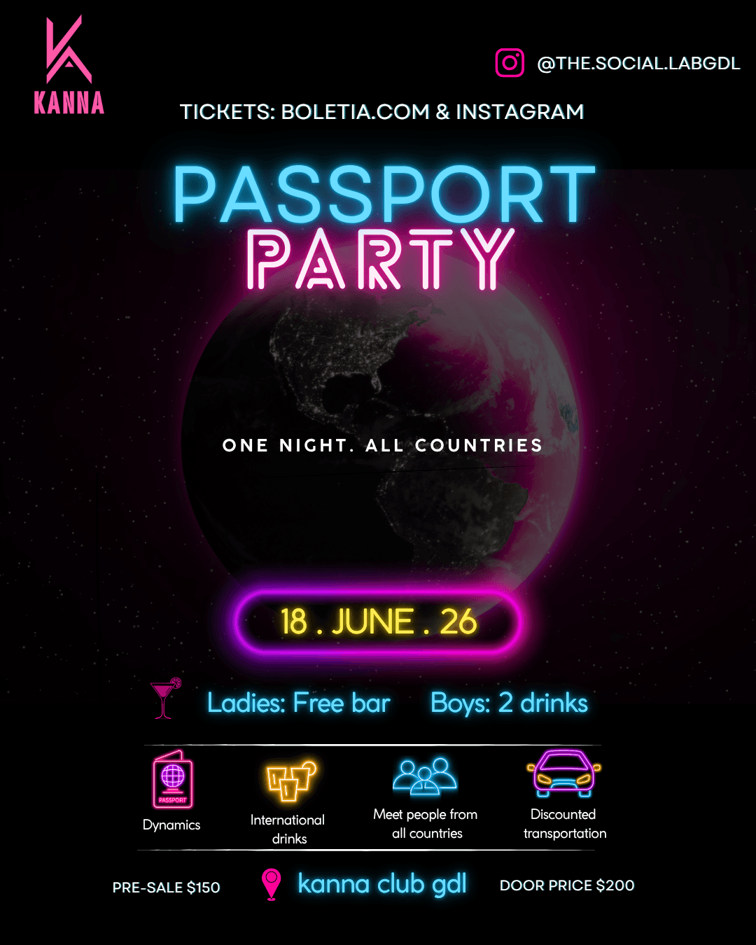 Fondo promocional del evento Passport party 