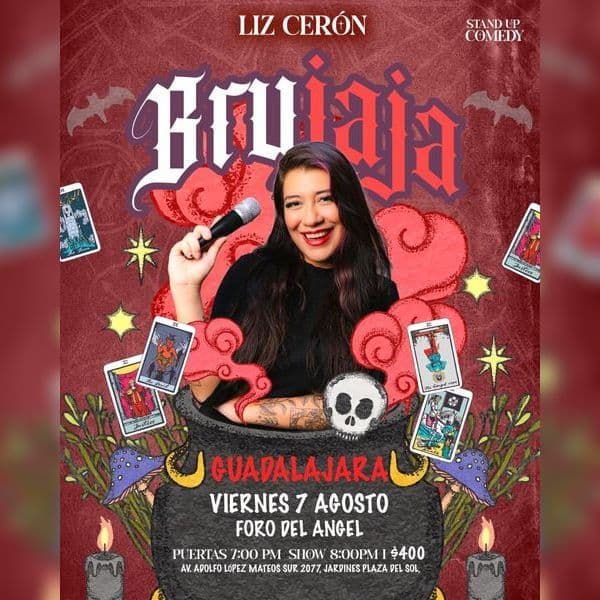 Fondo promocional del evento Liz Cerón "Brujaja" en Guadalajara