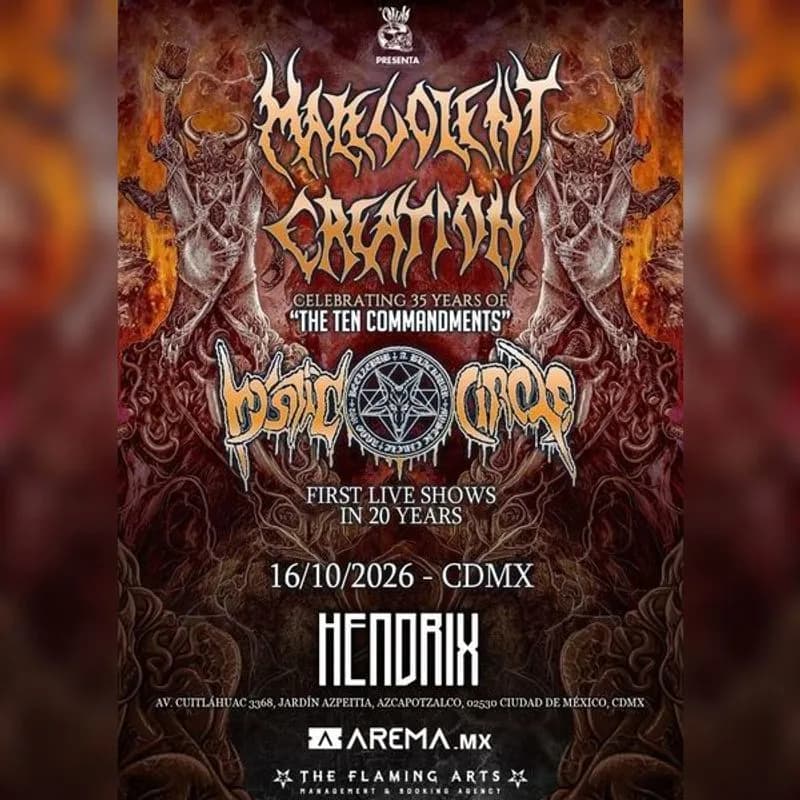 Fondo promocional del evento Malevolent Creation + Mystic Circle en CDMX