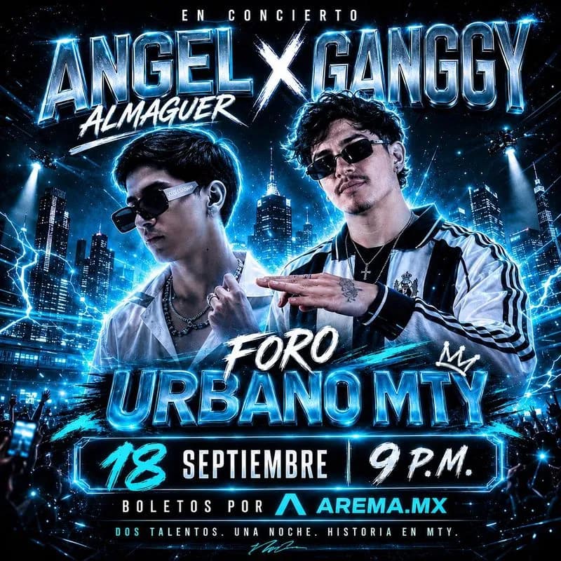 Fondo promocional del evento Angel Almaguer y Ganngy en Monterrey