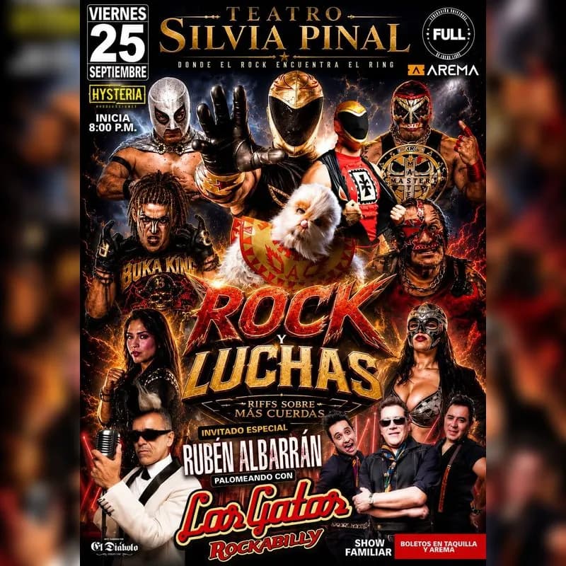 Fondo promocional del evento Rock y Luchas en CDMX