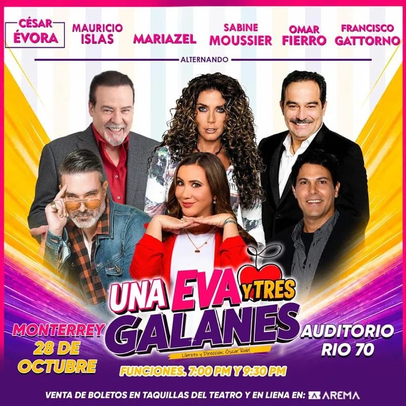 Fondo promocional del evento Una Eva y tres galanes en Monterrey