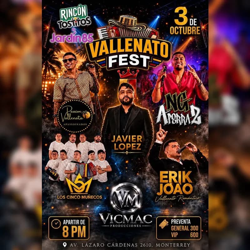 Fondo promocional del evento Vallenato Fest en Monterrey