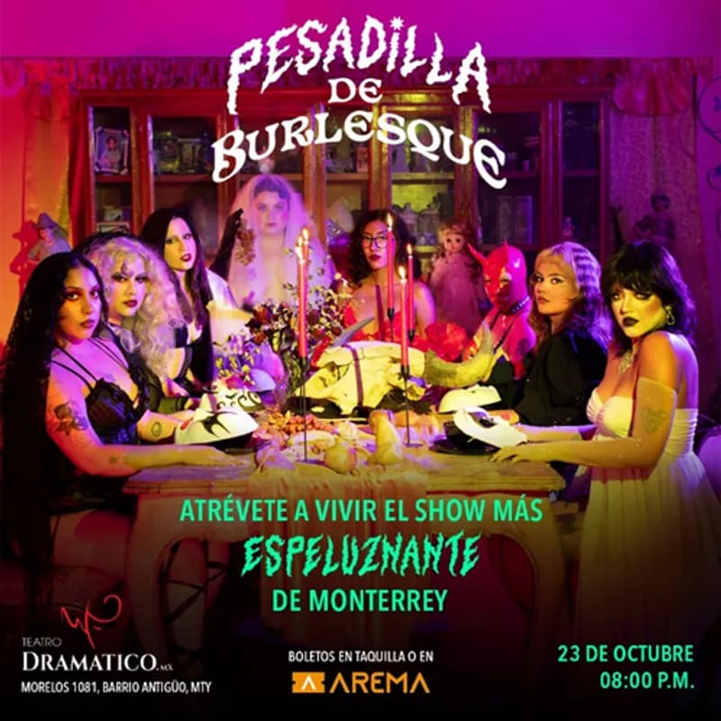 Fondo promocional del evento Pesadilla de Burlesque
