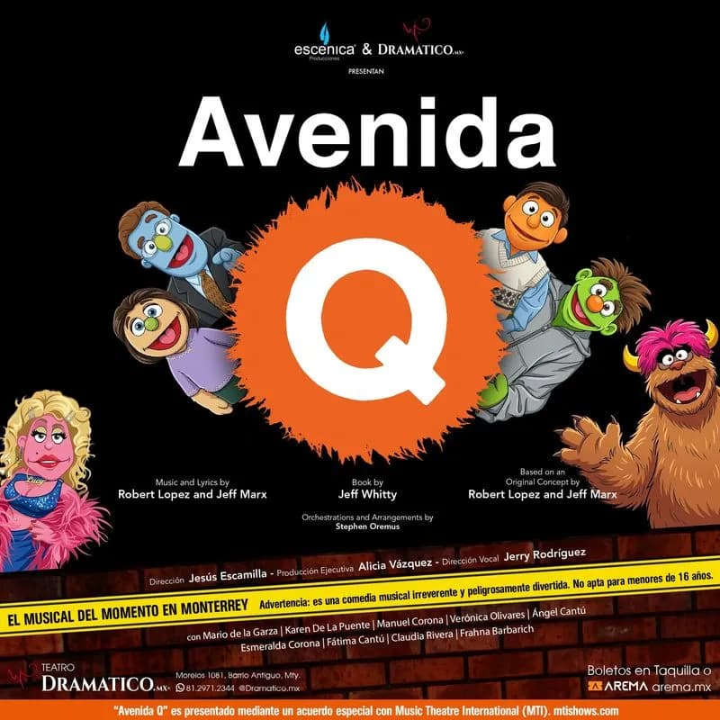 Fondo promocional del evento Avenida Q "El musical de Broadway"