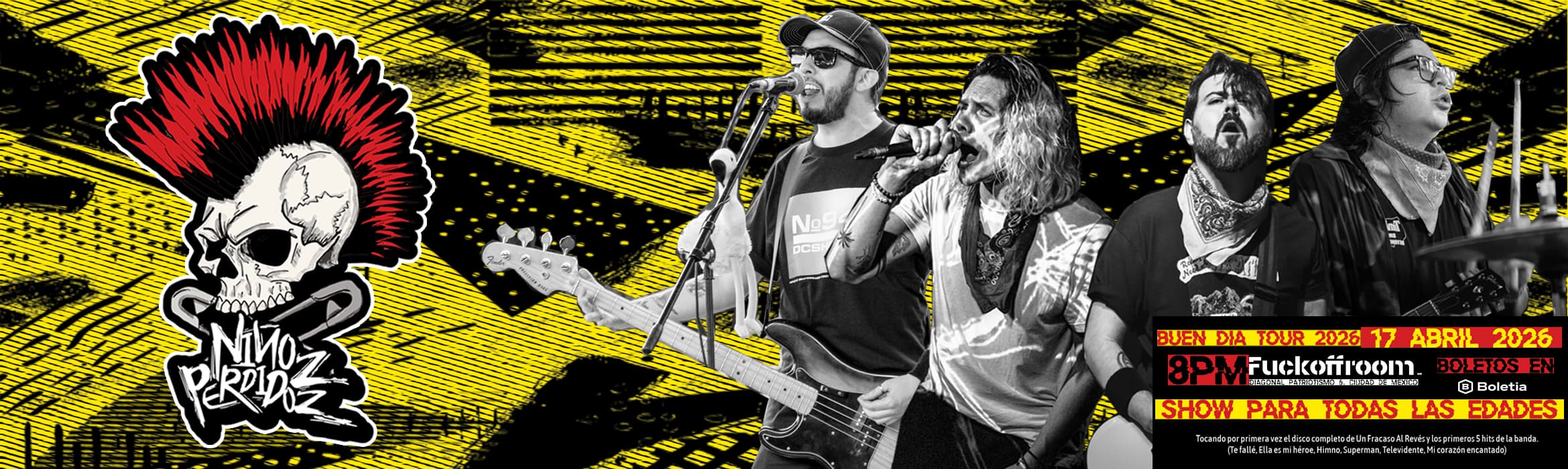 Fondo promocional del evento Niñoz Perdidoz -Buen día Tour 2026-