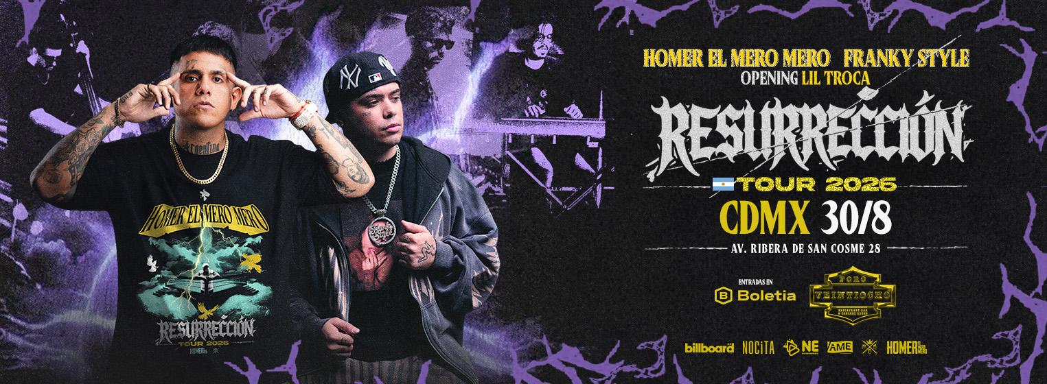 Fondo promocional del evento HOMER EL MERO MERO + FRANKY STYLE EN CDMX 2026