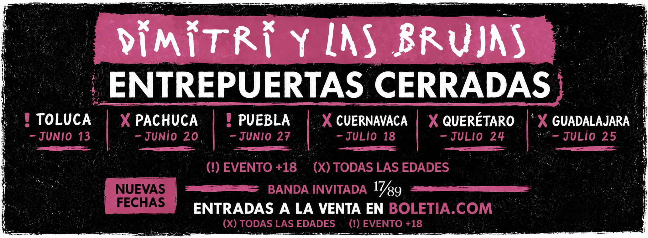 Fondo promocional del evento Dimitri y las brujas "Entrepuertas Cerradas" (Guadalajara)