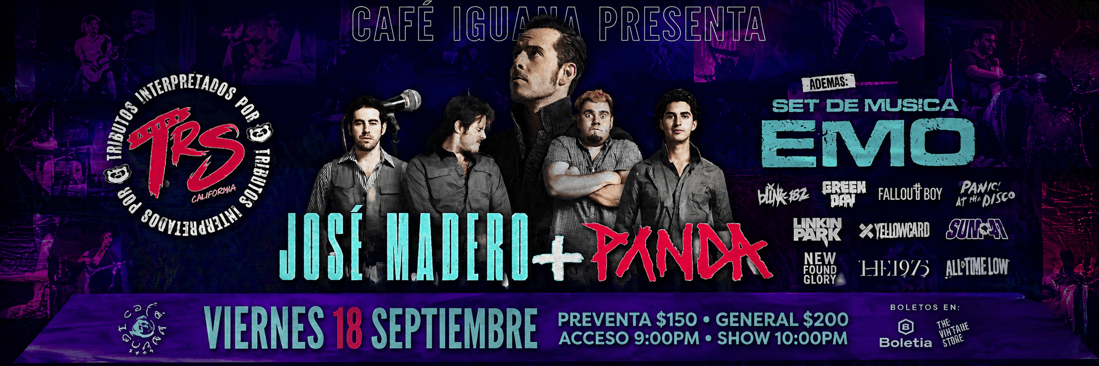 Fondo promocional del evento Tributo Pxndx + Jose Madero + NO EMOS MUERTO