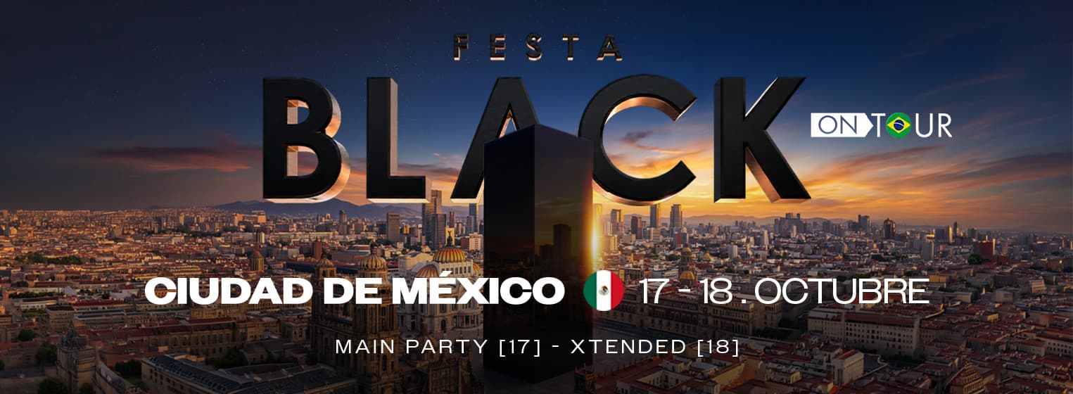 Fondo promocional del evento Festa Black On Tour México 2do Aniversario