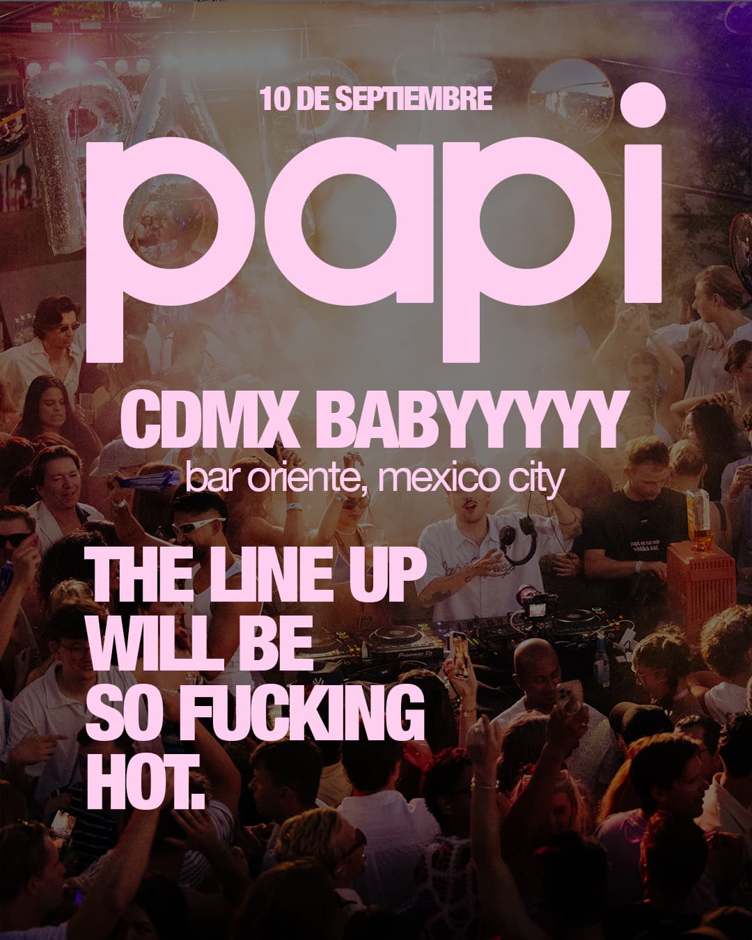 Fondo promocional del evento Papi en Bar Oriente